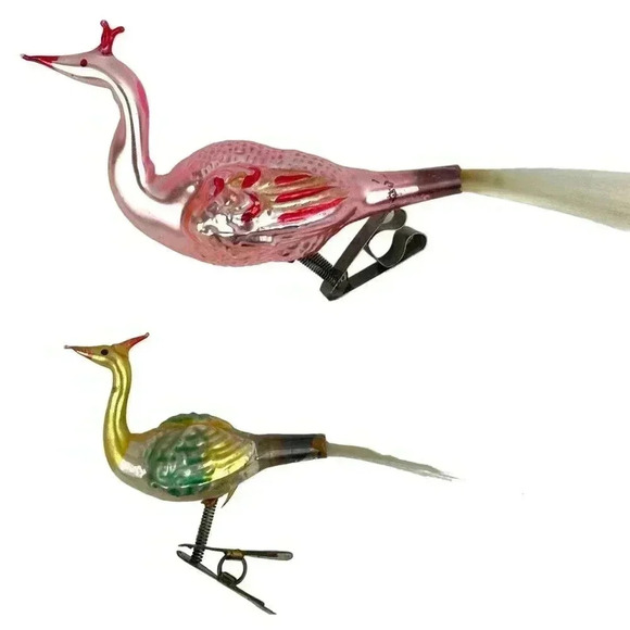 Antique German Blown Glass Clip on Birds with Tails Christmas Ornaments VTG - Picture 1 of 16